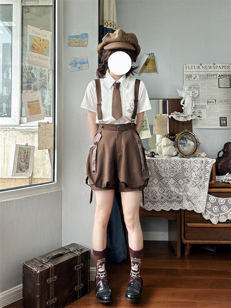 Letters from Unknown Star - Ouji Lolita Brown Short & Shirt Set - Innerwear