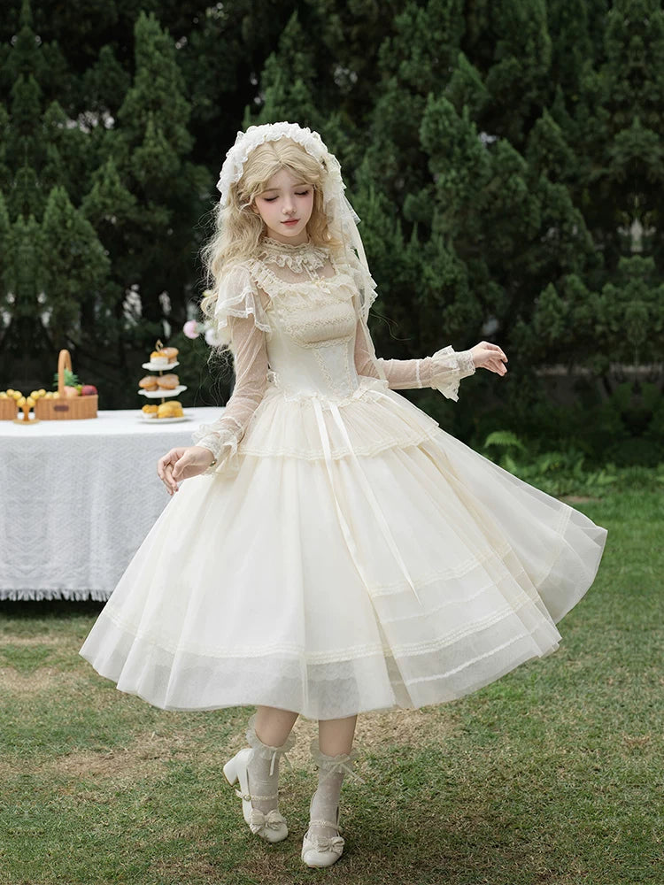 With PUJI - Confession Poem - Classic Lolita Corset JSK Set, Lace & Bows detail view 3