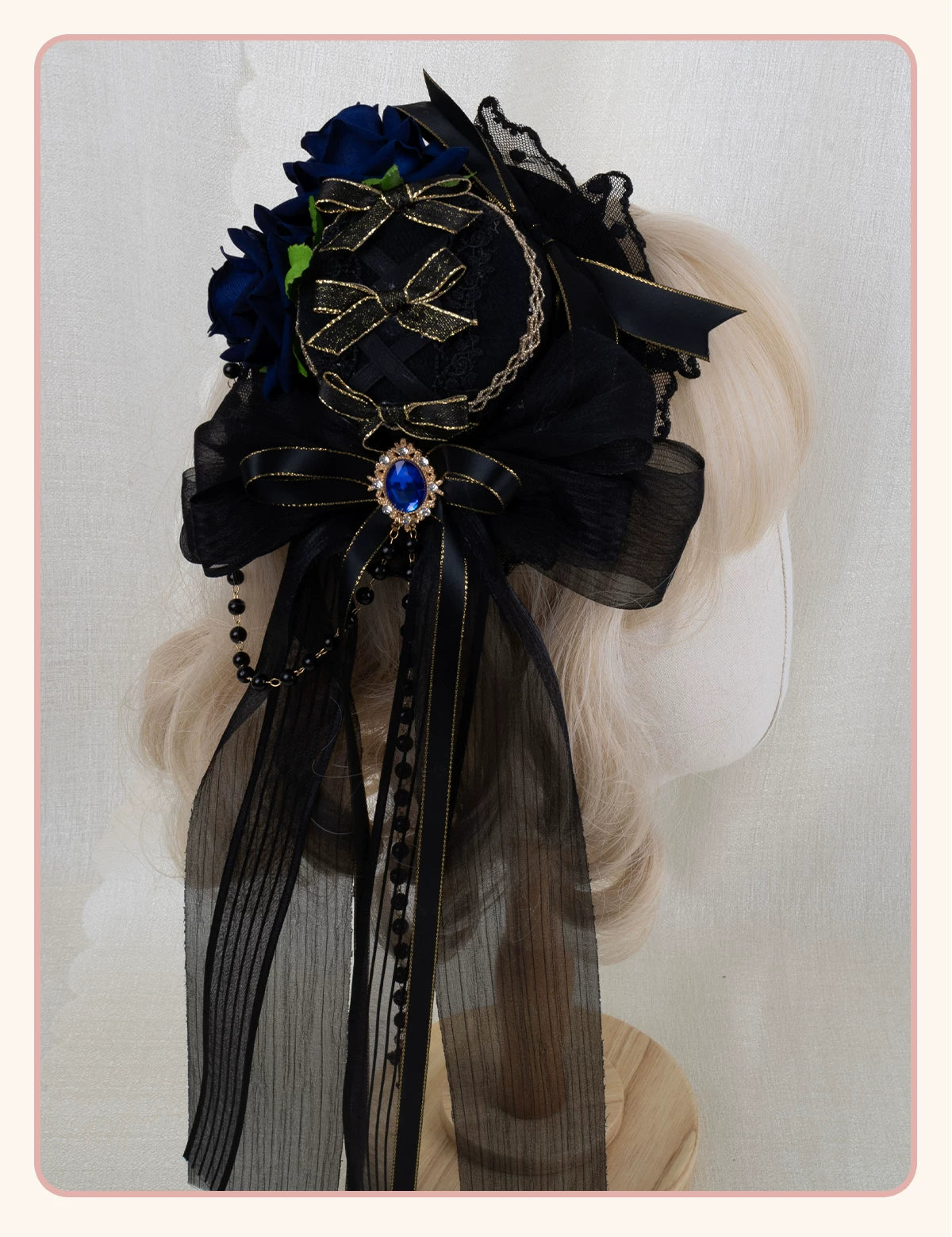 Stardust Rose - Dark Gothic - Black-and-Gold Mini Hat Hair Accessory with Layered Bows