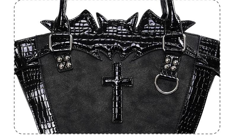 Vera s Mimosa - Gothic Bat Cross Tote - Medium structured gothic lolita tote