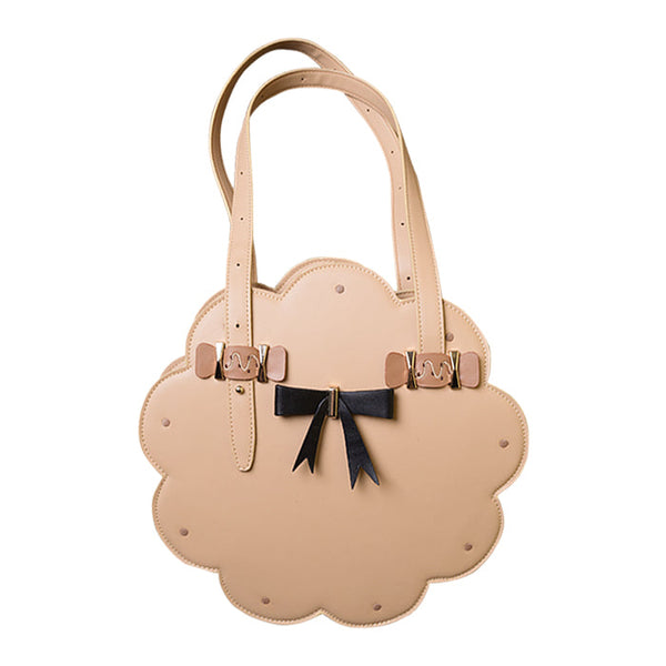 Brown Toffee Cookie Lolita shoulder bag with black bow and rounded handle