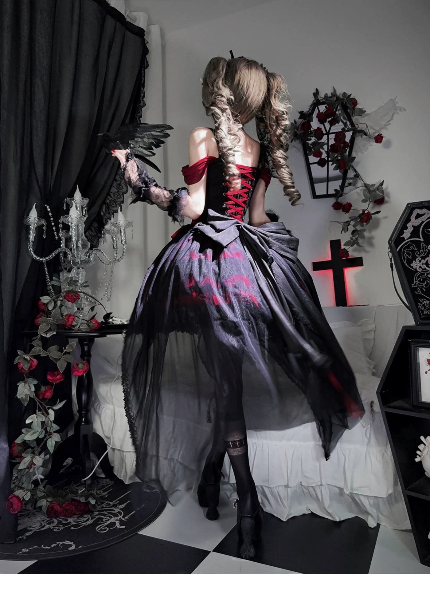 Letters from Unknown Star - Eternal Thorn of the Dragonbone - Embroidered Gothic Lolita JSK Dress, Off-Shoulder