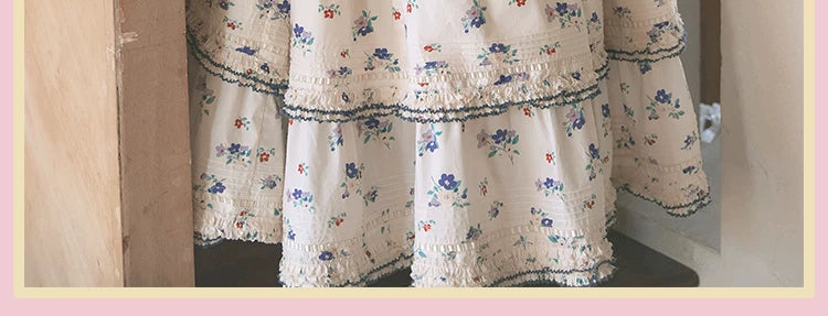 RichLolita - Spring Flowers - JSK Suspender Dress with Floral Print and Navy-Edged Frills