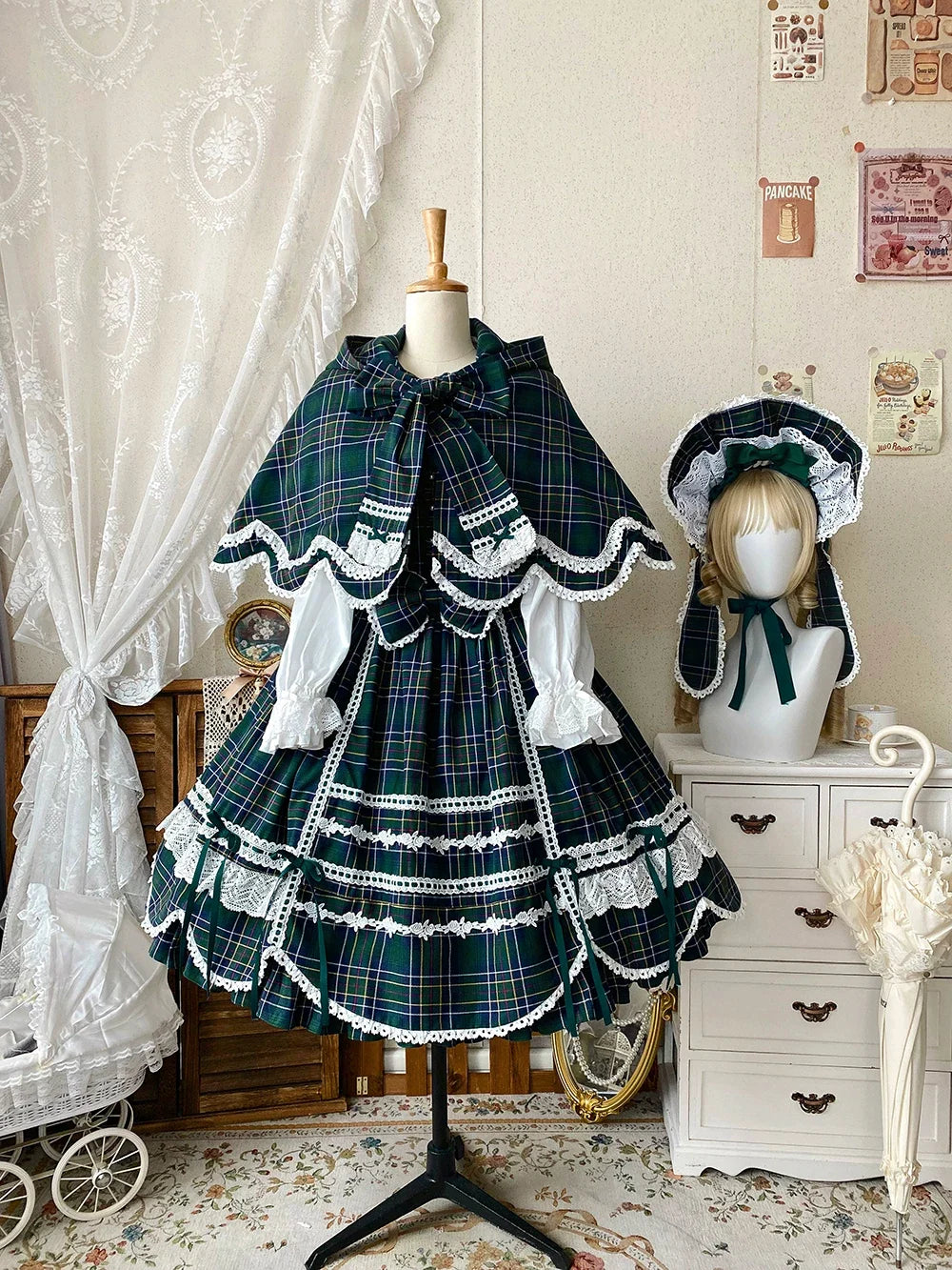 Miss Point - Plaid Petal Bunny - Old School Lolita Plaid JSK Dress, Side Pockets