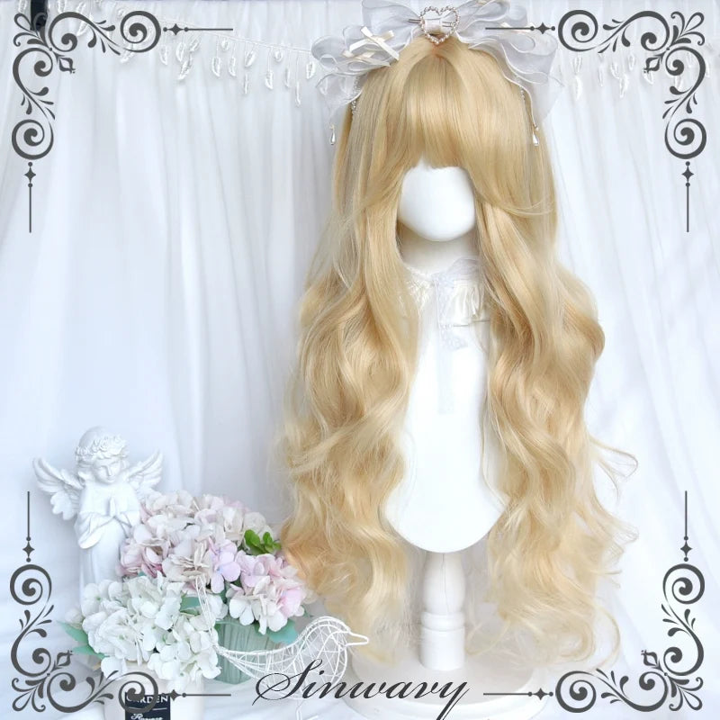 Sinwavy - Elegant Lolita Platinum Wig Long - Curly Layered Wig Wig