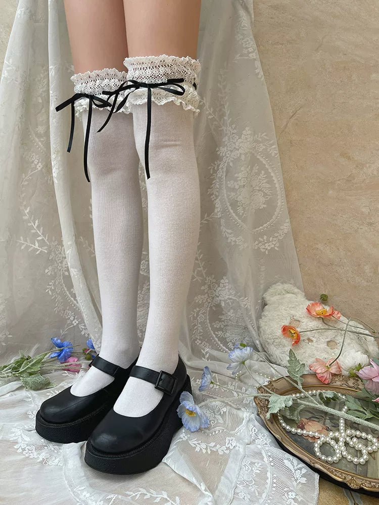 Sock Noble - Ribbon Lace - Thigh-High Socks with Ruffled Lace Cuffs