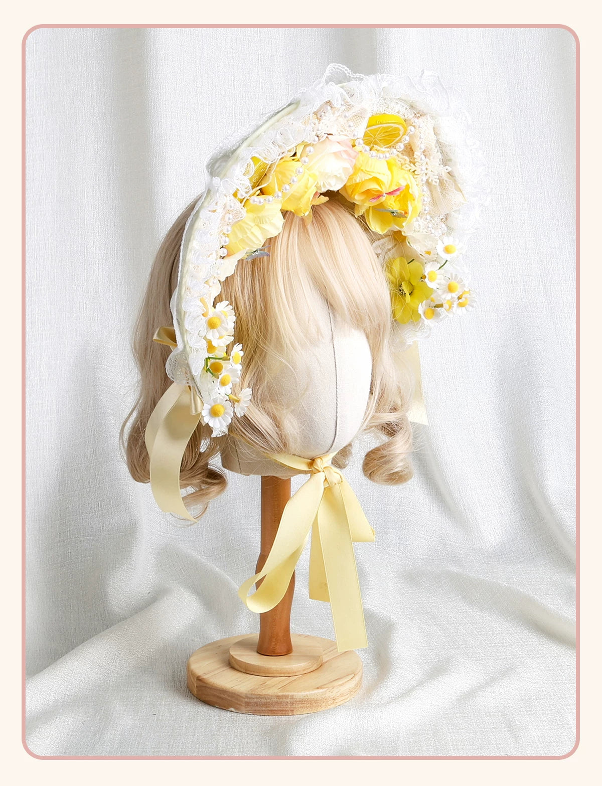 Stardust Rose - Autumn-Winter Dream - Lace-Trimmed Flat Hat with Ribbon Bows