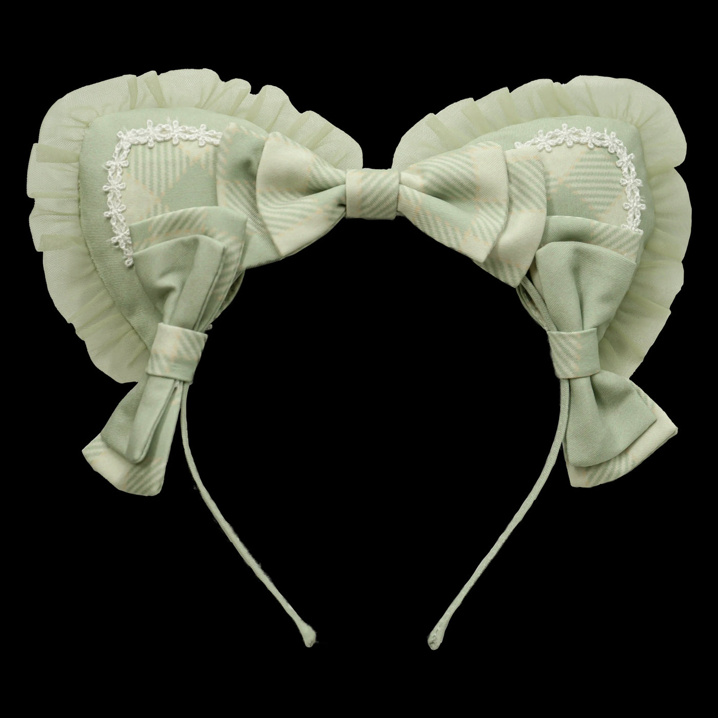 Chaton Jardin - Sunny Cat - Sweet Lolita cat-ear KC or dual-use flower brooch with plaid bow accents - product detail 2