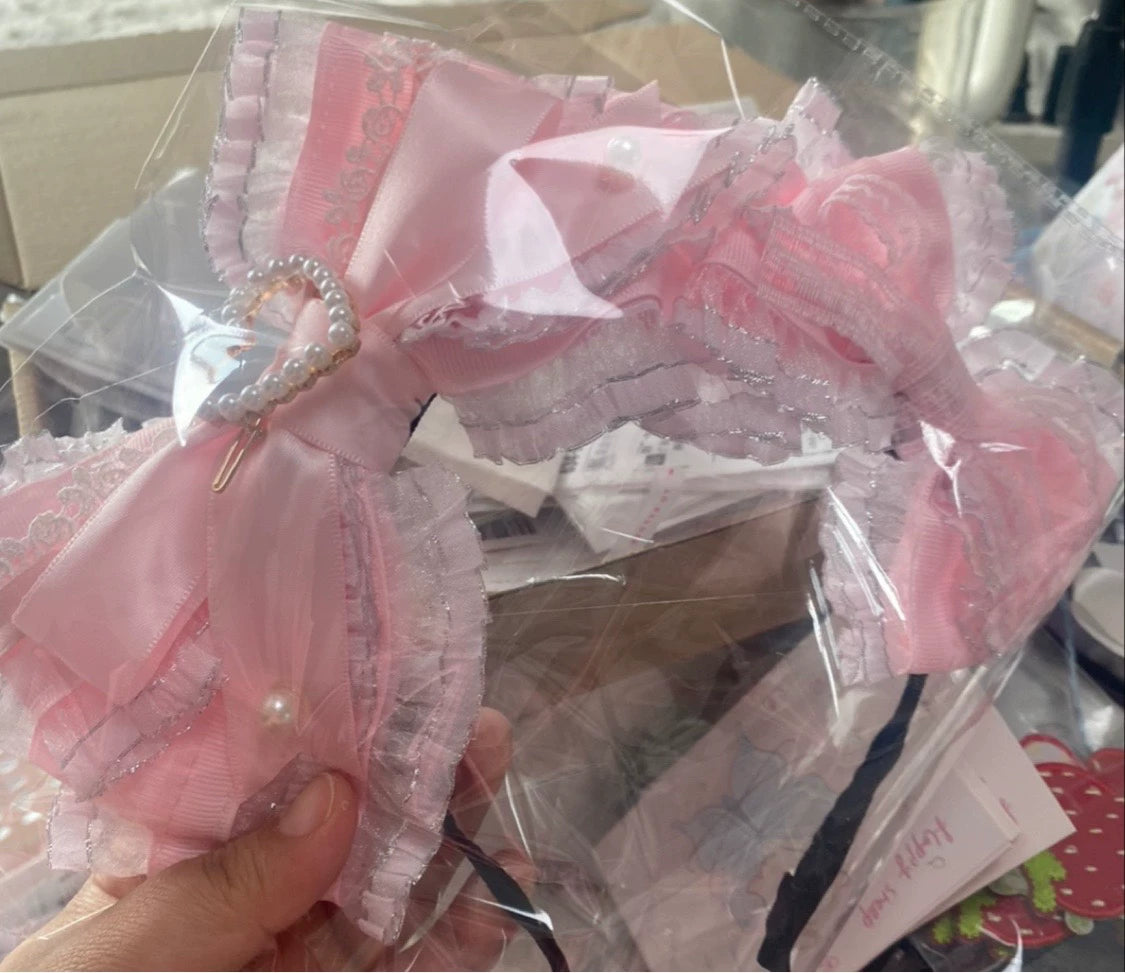 candycoco - Pastel Ribbon - Headband with layered bows and pearl accents