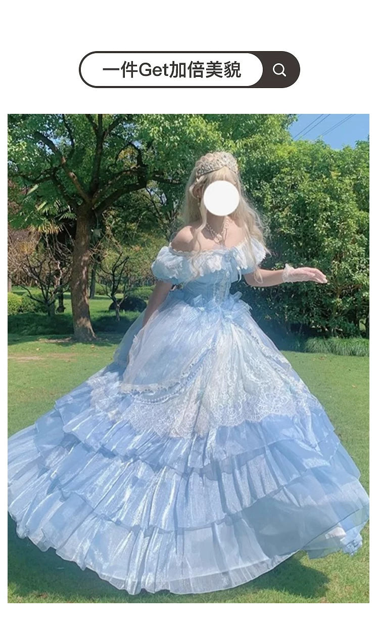 Flora Muse - Lolita Evening Gown - Blue off-the-shoulder ballgown
