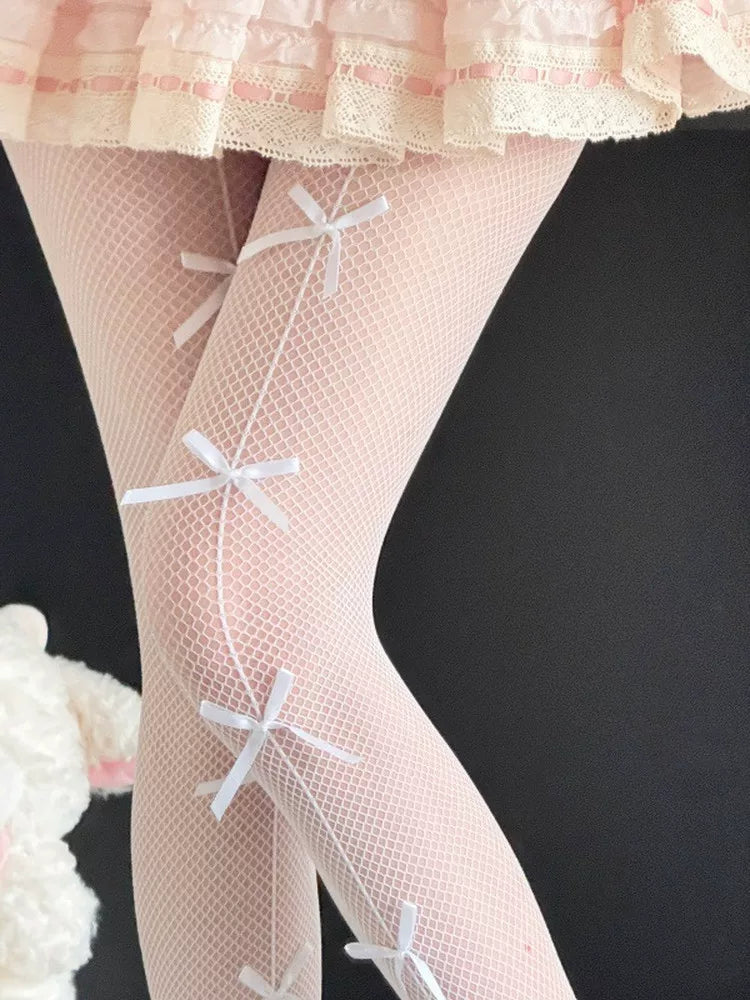 Fantasy Doll - Ribbon Mesh - Mesh Tights with Repeated Ribbon Bows