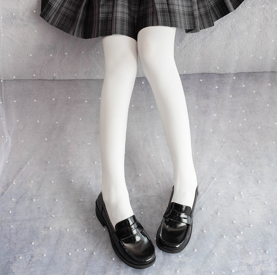 120D Daily Lolita Velvet Spring Leggings, Solid Color One Size 300g-white