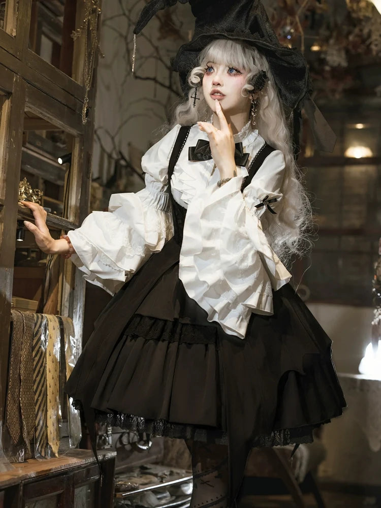 Your Princess - Dawn Witch - Black Gothic Lolita JSK Dress + White Blouse