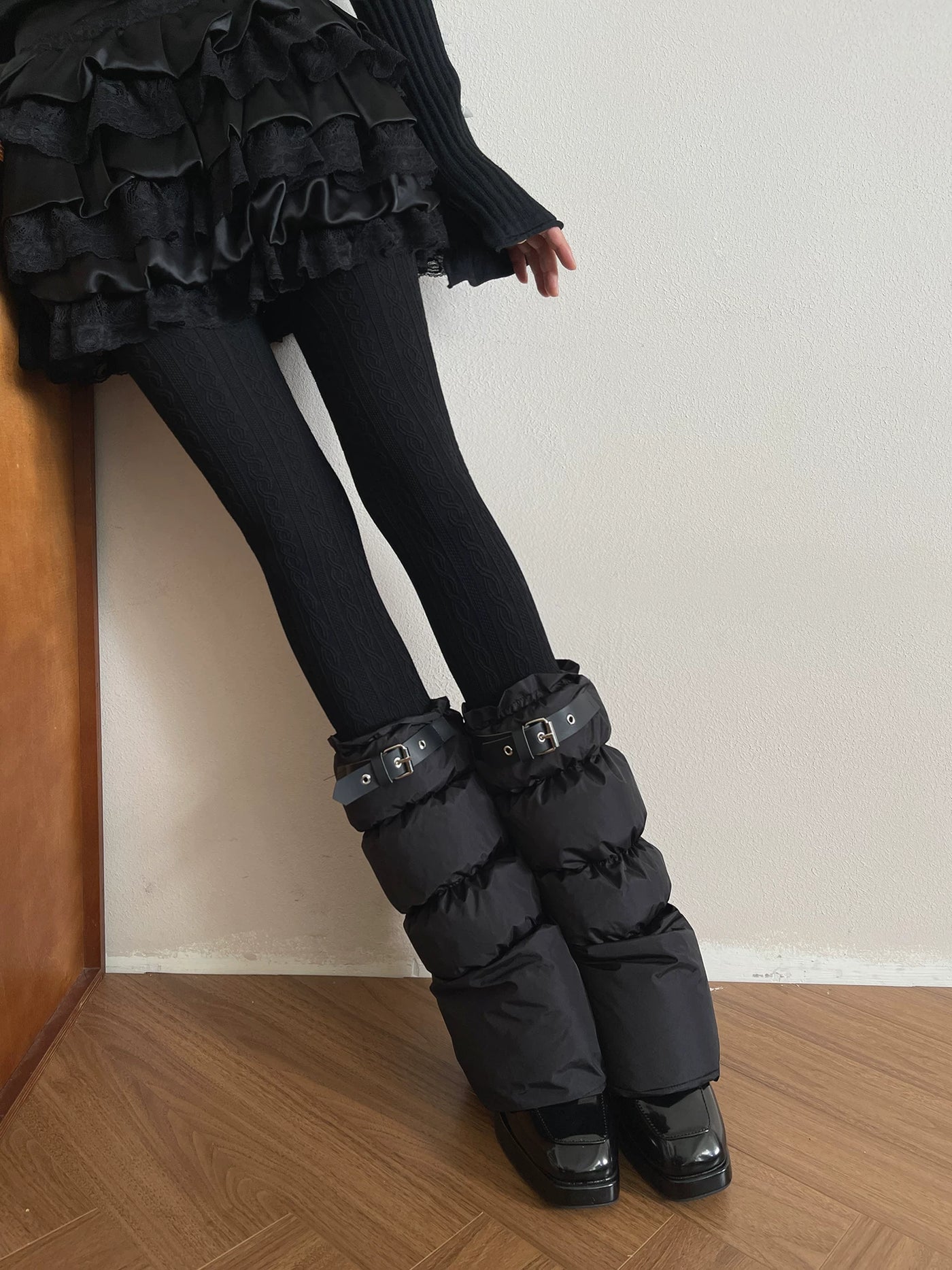 Sock Noble - Winter Cable-Knit - Black Tights or Buckle-Detail Sock Covers