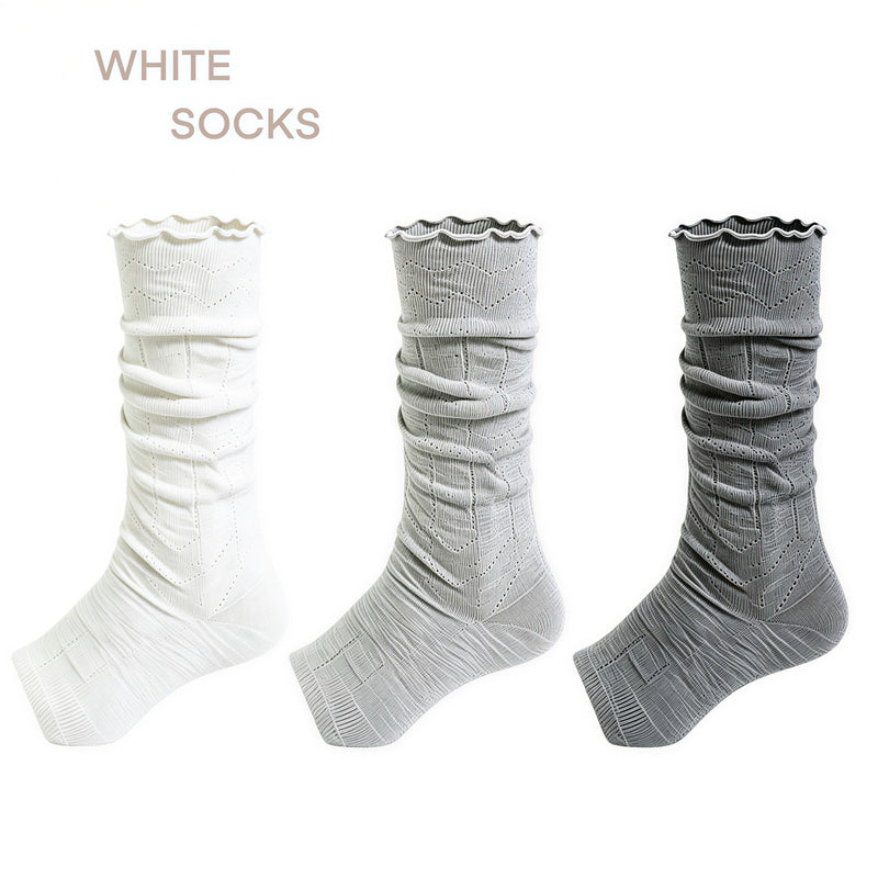 White Socks - Slouch Stirrup - Mesh Stirrup Socks with Ruffled Edges