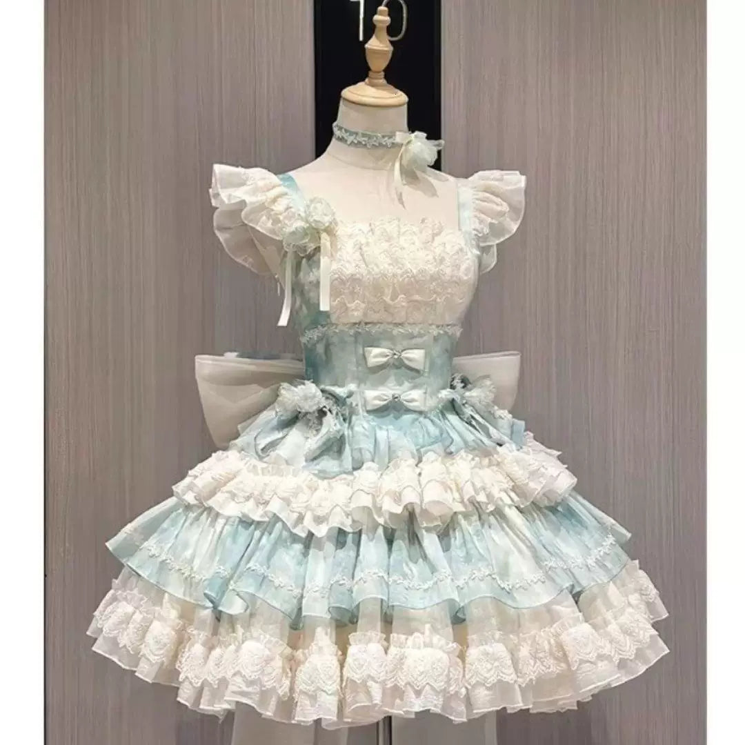 Sweetheart Dream Machine - Summer Ballet - Mint-and-White Skirt and Train Set with Lace Ruffles