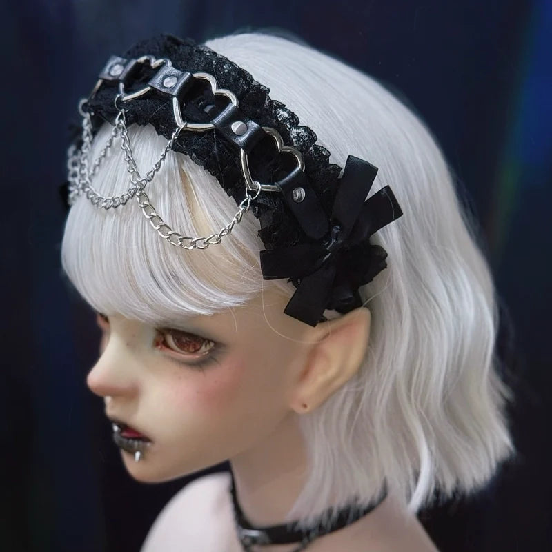 Strange Sugar - Gothic Handmade Lace Headband - Heart & Chain Decoration Headwear