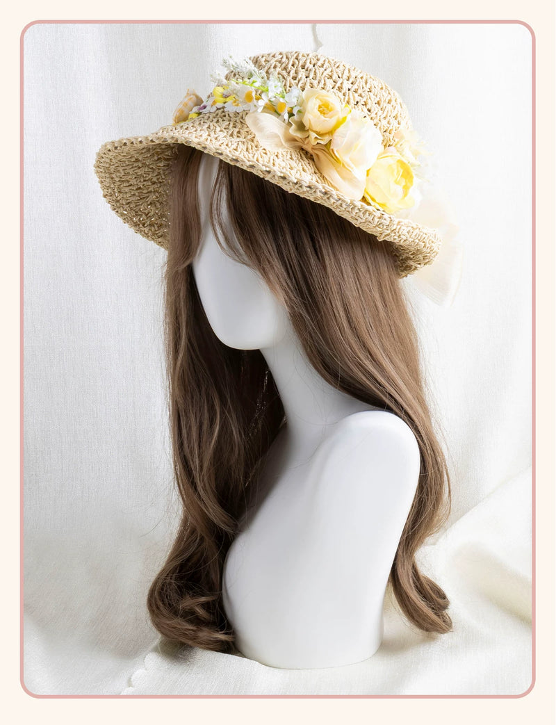 Stardust Rose - Floral Meadow - Woven Straw Sun Hat with Floral Trim