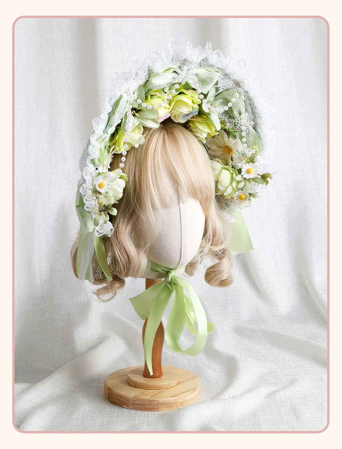 Stardust Rose - Autumn-Winter Dream - Lace-Trimmed Flat Hat with Ribbon Bows