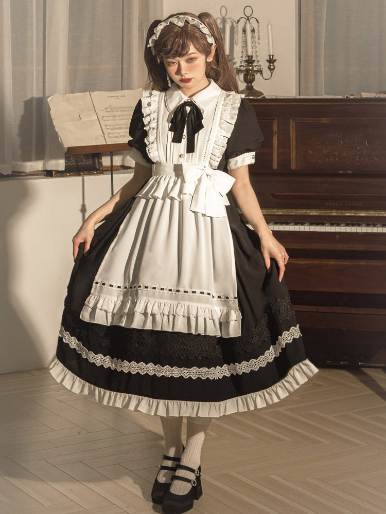 Your Princess - Maid Lolita Puff Sleeve Black Dress - OP Dress