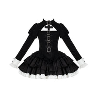 With PUJI - Klin - Gothic Lolita OP Dress, Ruffle Trim - Black four-layer ruffle hem short OP - Pre-order, ship gradually from Nov 7 / S