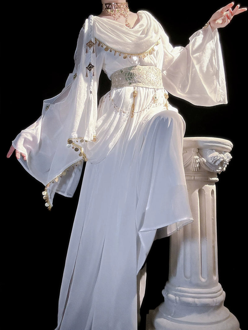 Sweet Promise - Sacred Tree - White OP dress and waist corset set with a draped neckline