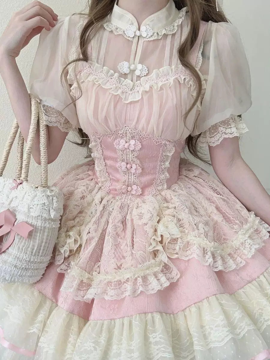 Sweetheart Dream Machine - Soft Sheer Layer - Blouse with a Lace-Trimmed Ruffled Bib