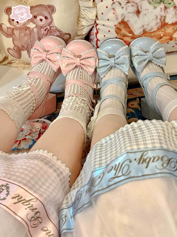 Sheep Puff Blessing Poem Lolita Heels, elegant shoes with detailed design and decorative accents, perfect for stylish outfits.
