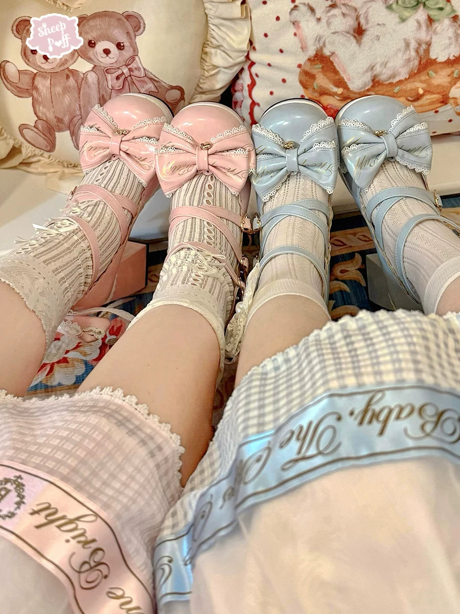 Sheep Puff Blessing Poem Lolita Heels, elegant shoes with detailed design and decorative accents, perfect for stylish outfits.