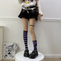 Sheer stockings + black purple striped over-the-knee socks set / One Size