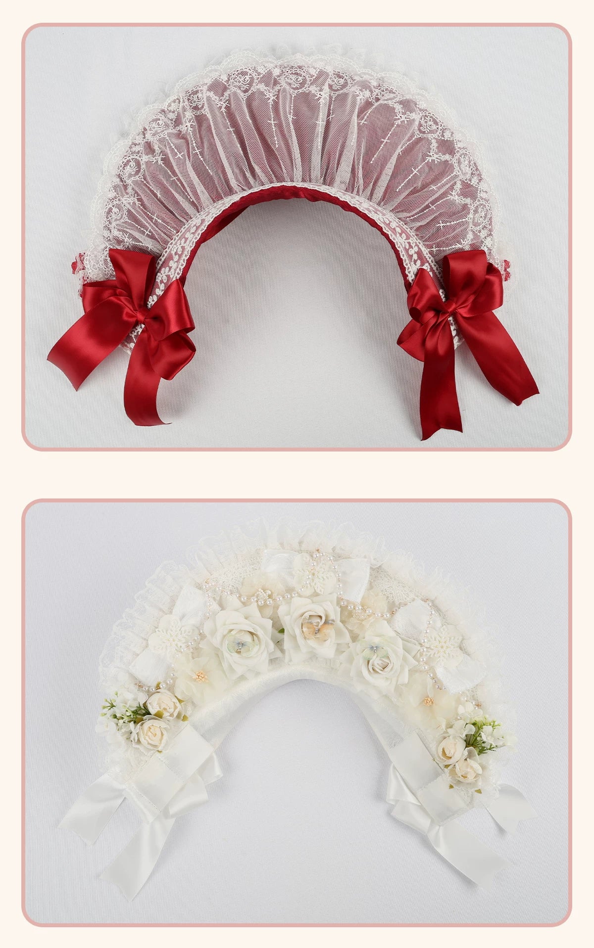 Stardust Rose - Autumn-Winter Dream - Lace-Trimmed Flat Hat with Ribbon Bows
