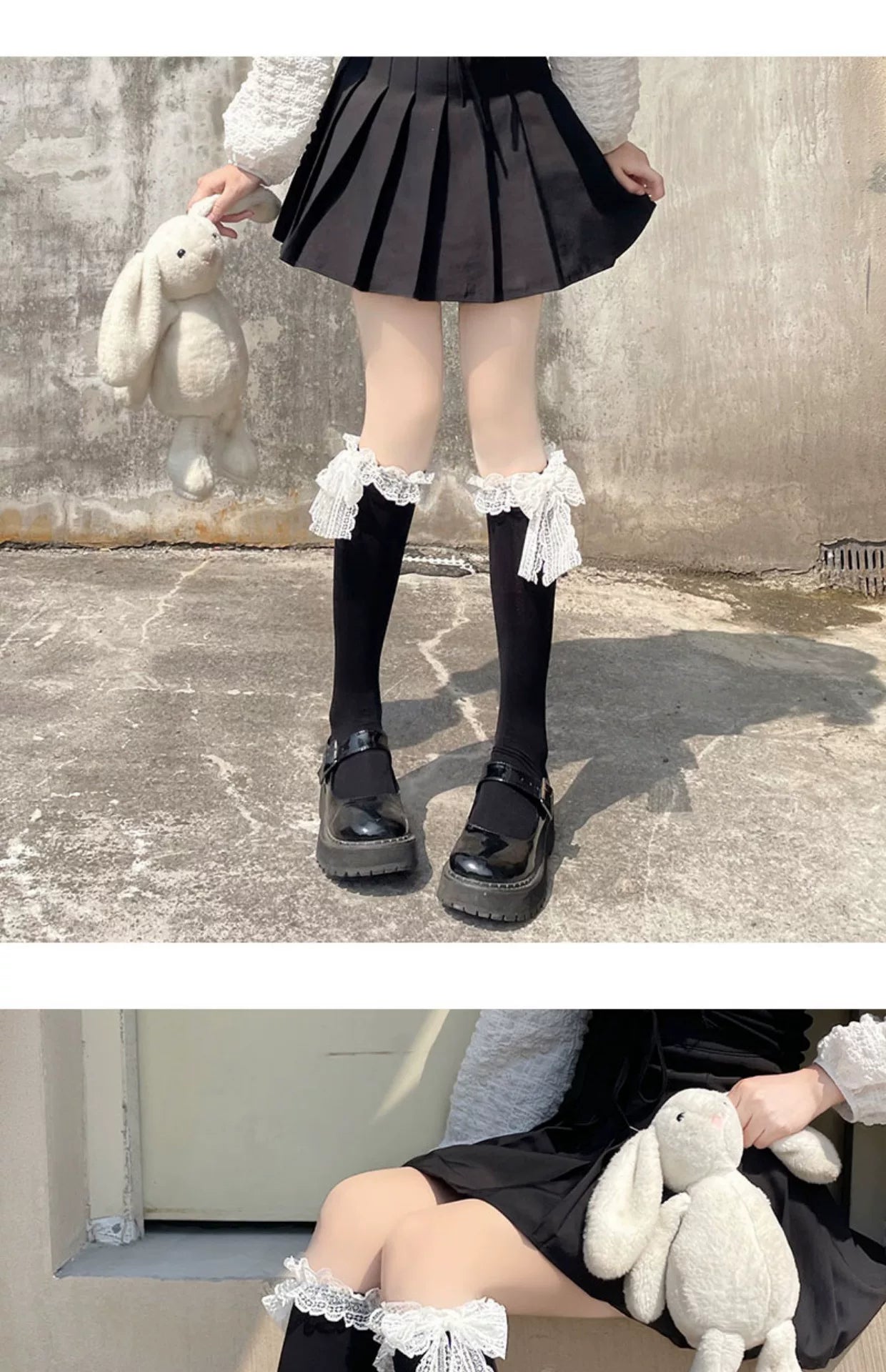 Floral Milk Cat - Lace Bow Tube - Tube Socks with Lace Cuffs and Bow Ties