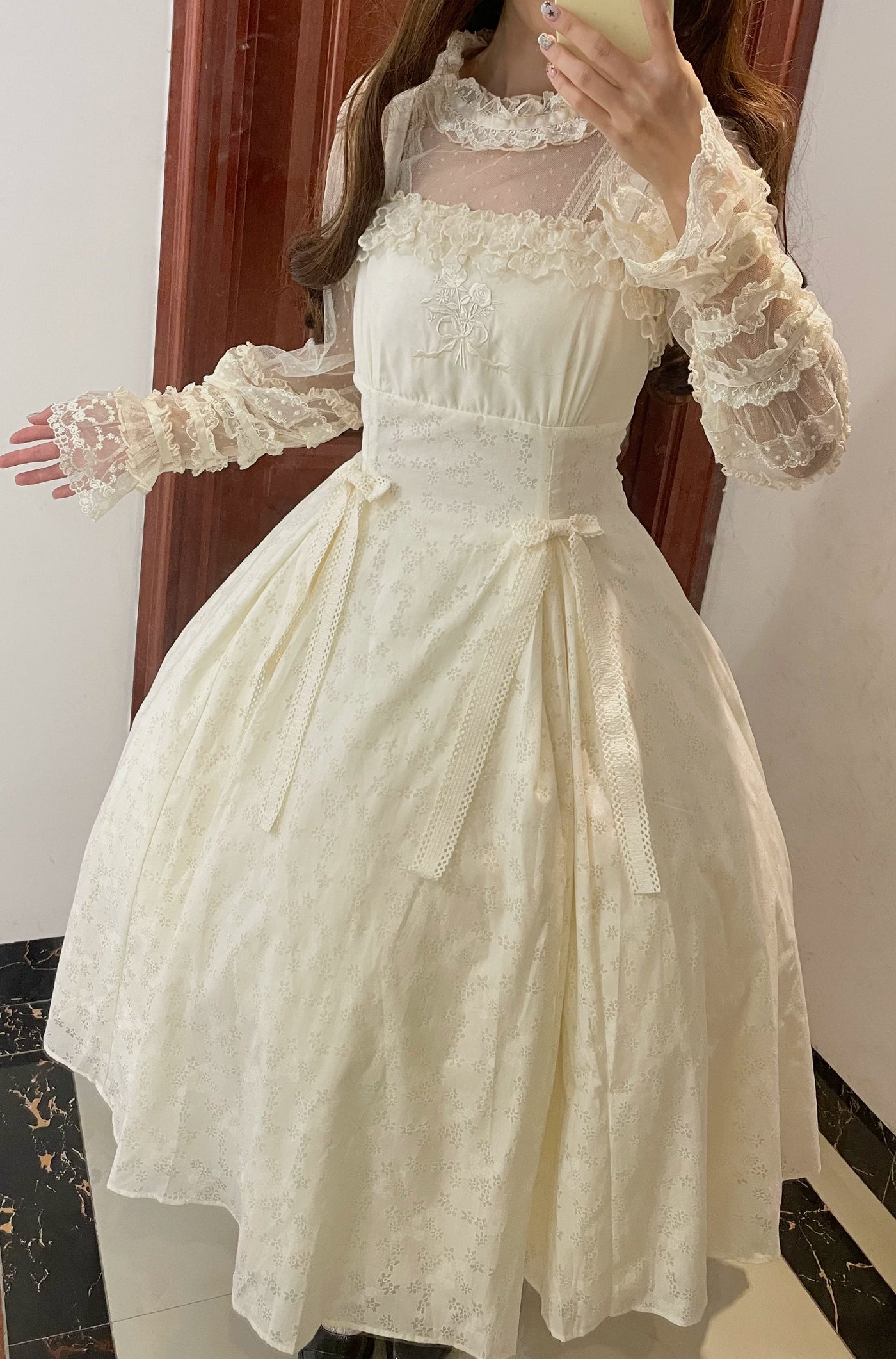 Pumpkin Planet - A Bunch of Spring Appointments - White JSK with Floral Burnout Embroidery