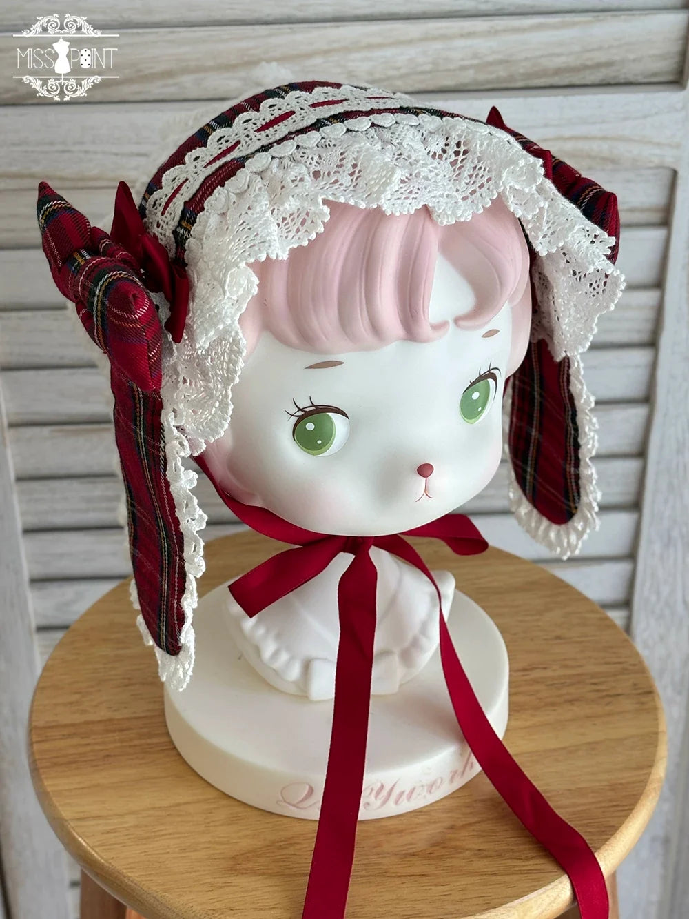 Miss Point - Plaid Petal Bunny - Old School Lolita Bunny Ear Headdress, Bear Ear Apron