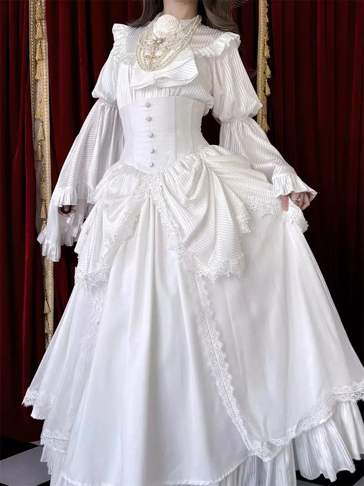 Creamy - Ivory Gothic - White blouse-and-skirt set with hime sleeves