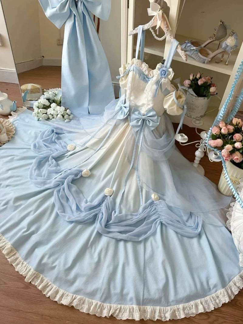 Emoji Dream - True Love's Kiss - Gradient blue sweet lolita one-piece