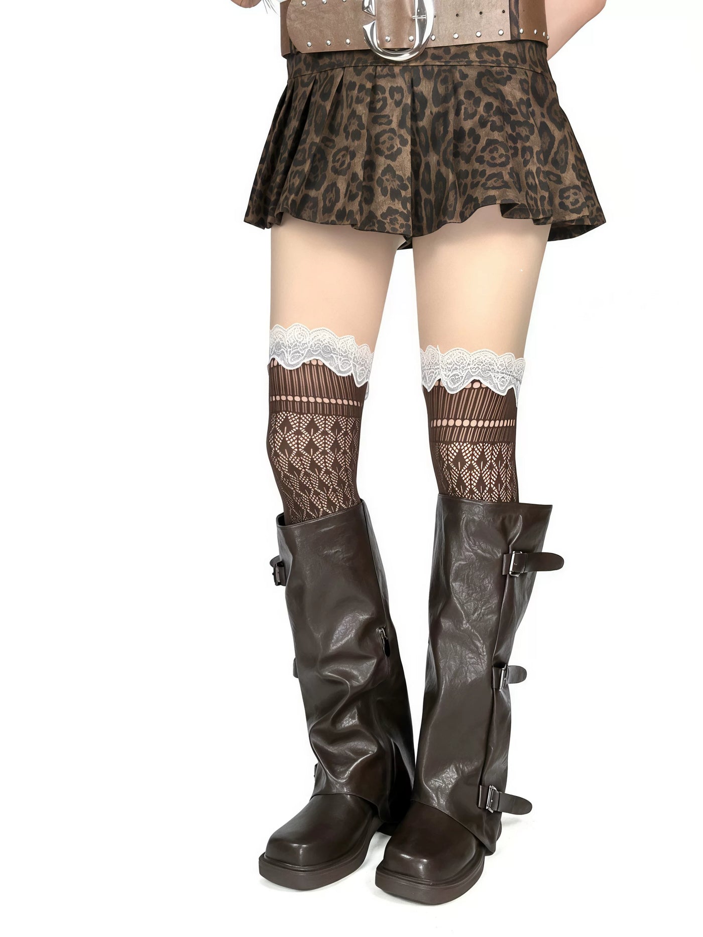 White Socks - Scalloped Lace - Mesh Long Socks with Scalloped Lace Cuffs