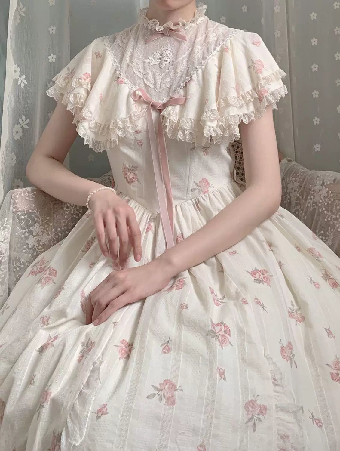 Sweetheart Dream Machine - Lullaby Edwardian Collar - Floral OP Dress with Lace Collar
