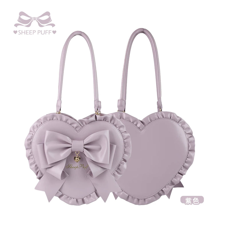 sheeppuff - Heart Knot - Large Heart-Shaped Crossbody Bag with an Oversized Bow