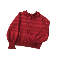 EESSILY - Green Fairy Tale - Classic Lolita sweater with a double-layered ruffle collar - Dark red for the New Year / Small