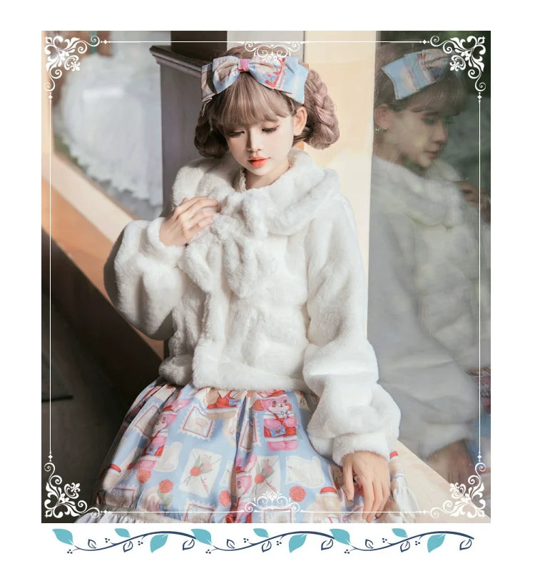 Eieyomi - Daily Lolita - Short Winter Coat with Doll Collar and Plush Chest Bow - product detail 5