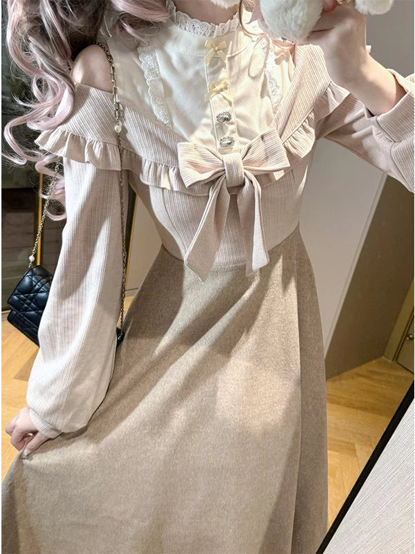 Creamy - Autumn Romance - Waist-Defined Lolita Dress with an Oversized Front Bow