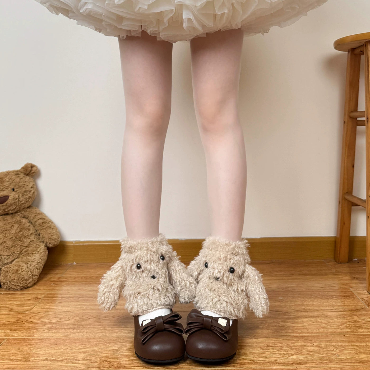Chubby Bear Tales - Curly Puppy - Plush Leg Warmers with Puppy-Face Details