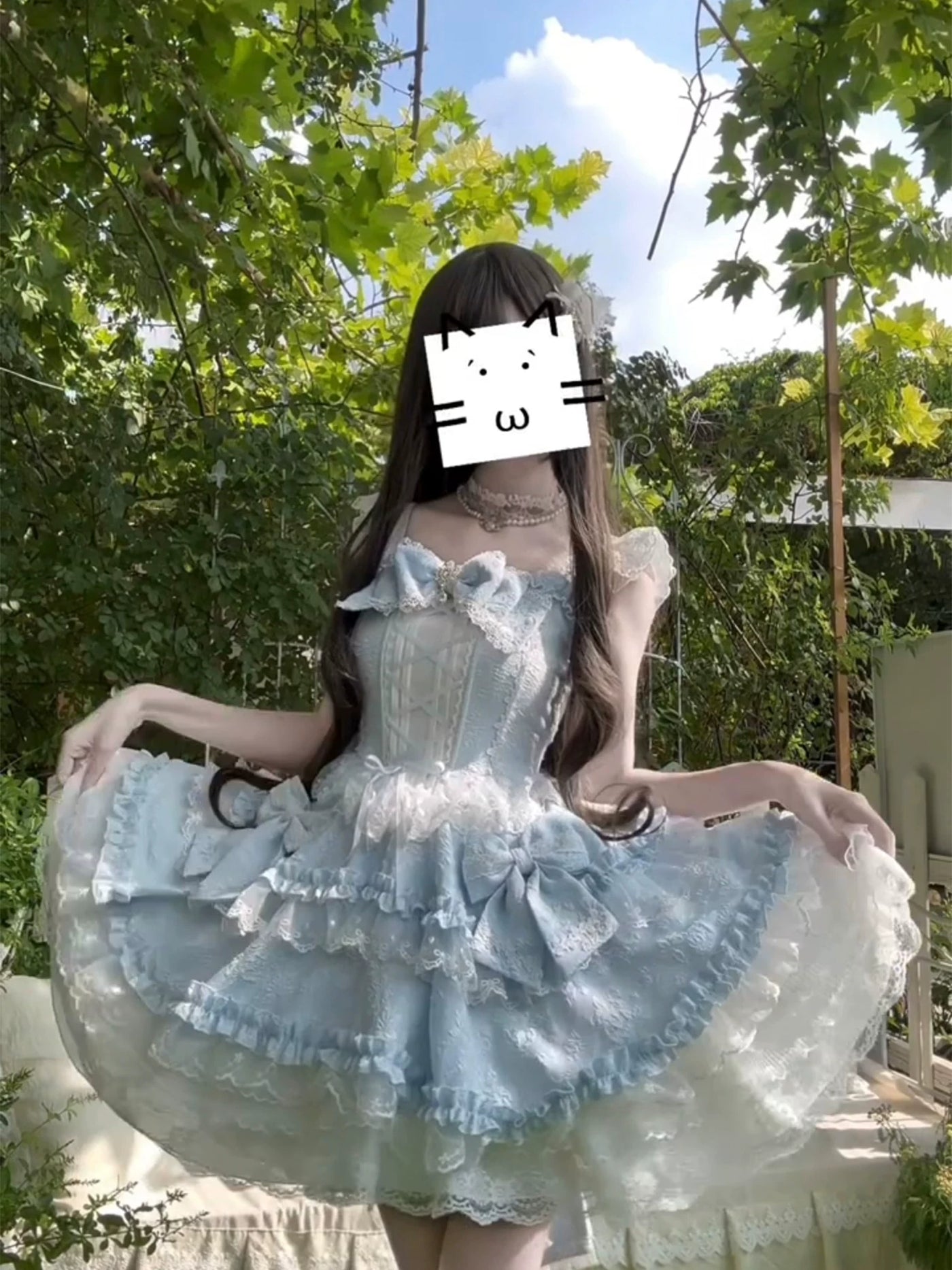 Dream Bunny - Cloud Fluff Sweetheart - Ruffled JSK with Train and Waist Bow