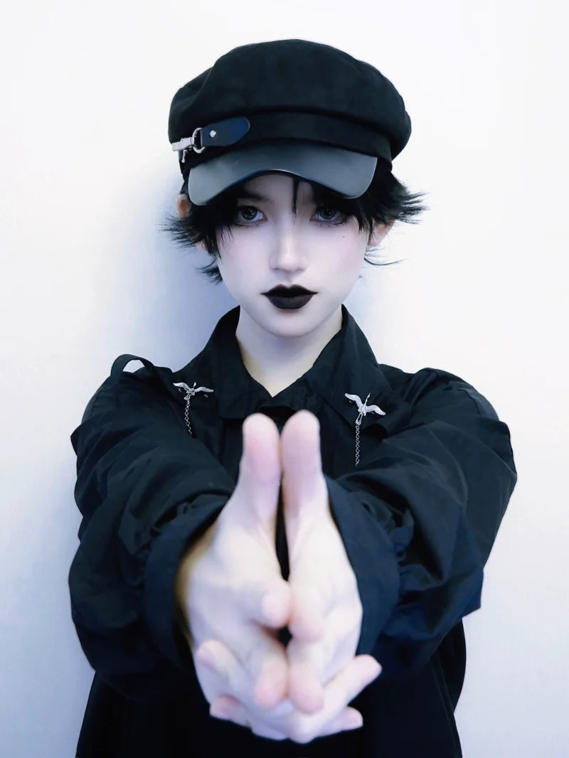 Strange Sugar - Gothic Lolita Hat Leather Buckle - Lolita Newsboy Hat Headwear