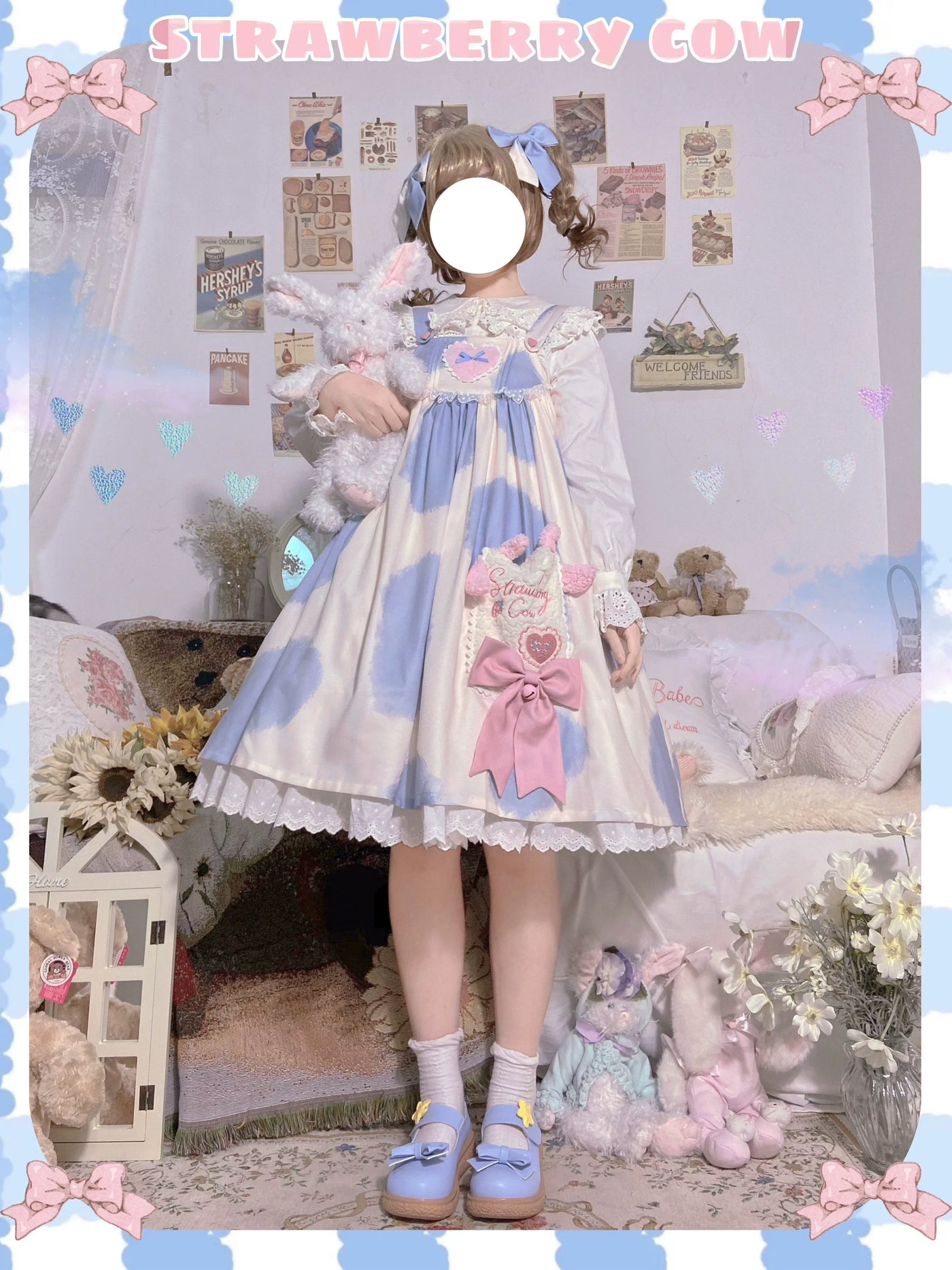 Tata Long Ear - Little Milk Cake Cow Print - JSK dress with a cow-print pattern
