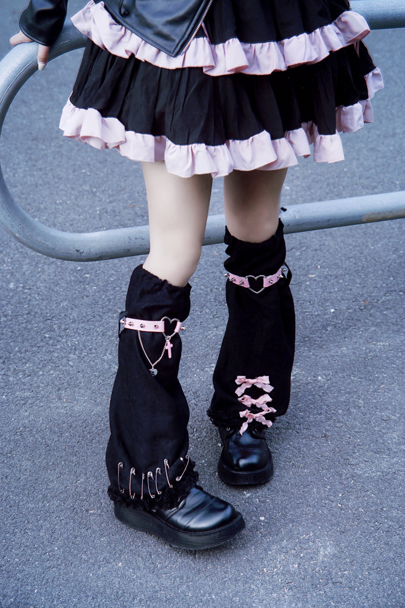 Strange Sugar - Gothic Suede Warm Leg Cover Black - Pink Socks
