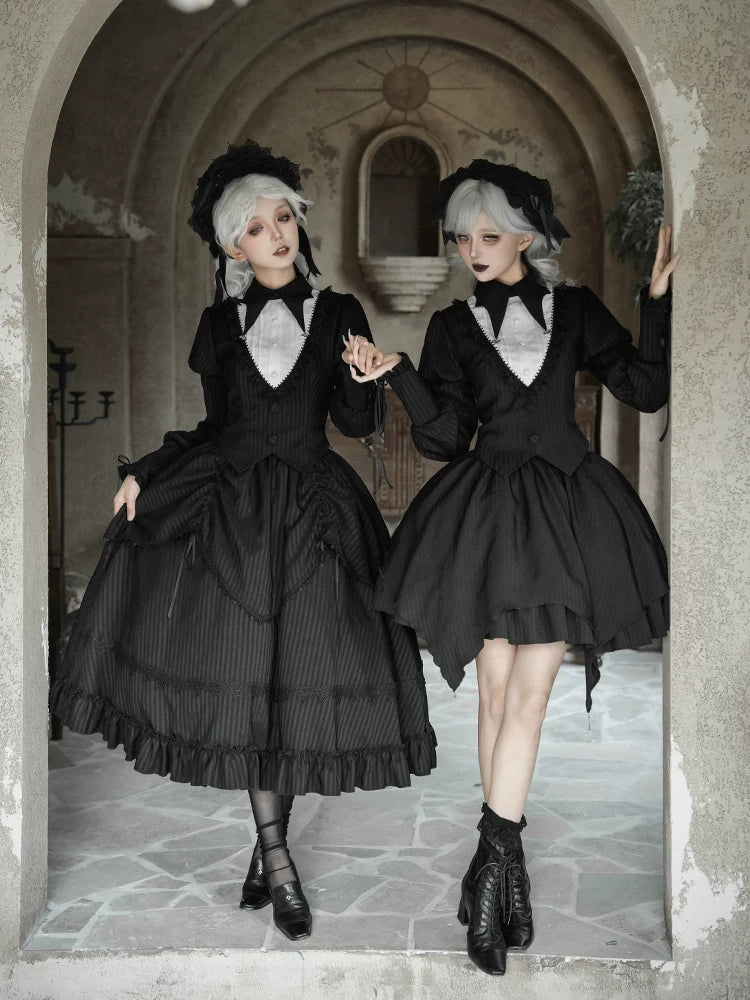 With PUJI - Night Talk - Gothic Lolita Skirt Dress Set, Batwing-shaped Accents detail view 3