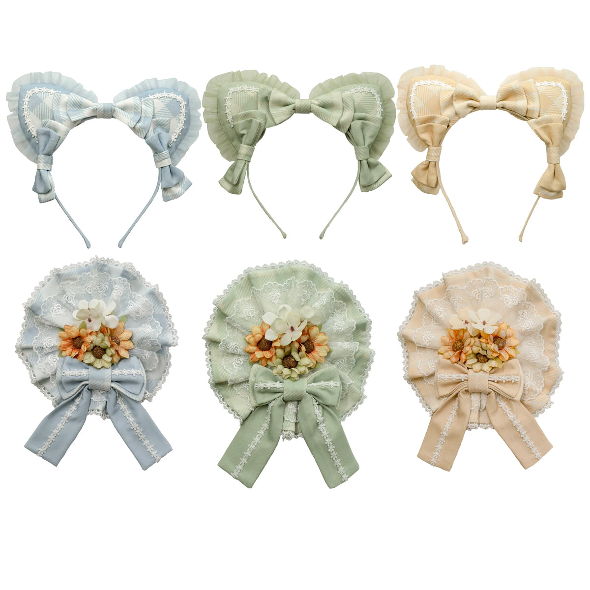 Chaton Jardin - Sunny Cat - Sweet Lolita cat-ear KC or dual-use flower brooch with plaid bow accents - product detail 10