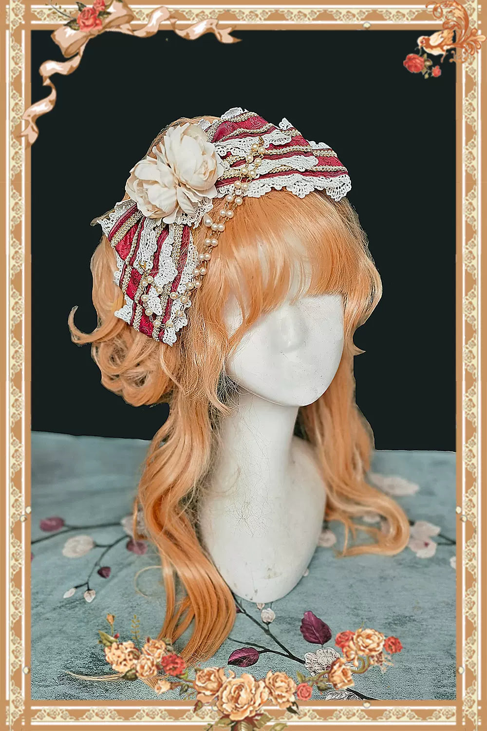 Cake Tree - Classic Lolita JSK Dress Tiered Lace Dress S Red Side Clip/Brooch